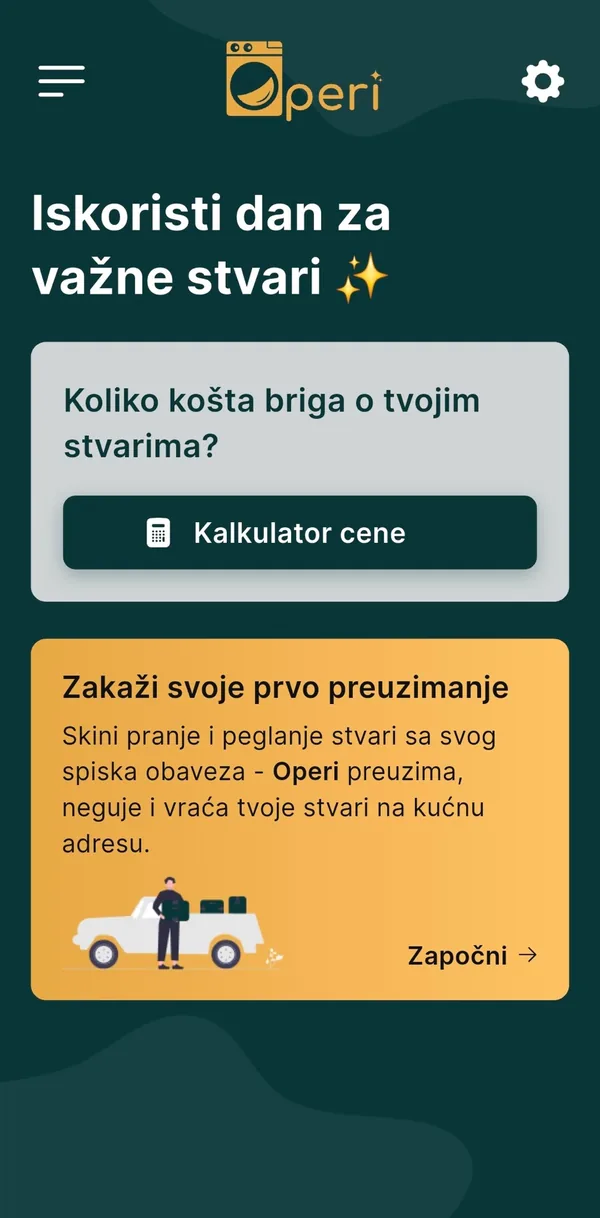 Početni ekran Operi aplikacije